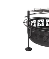 Sunnydaze Decor 30-Inch Steel All Star Fire Pit Bowl - Black - Includes Bbq Cooking Grate and Spark Screen