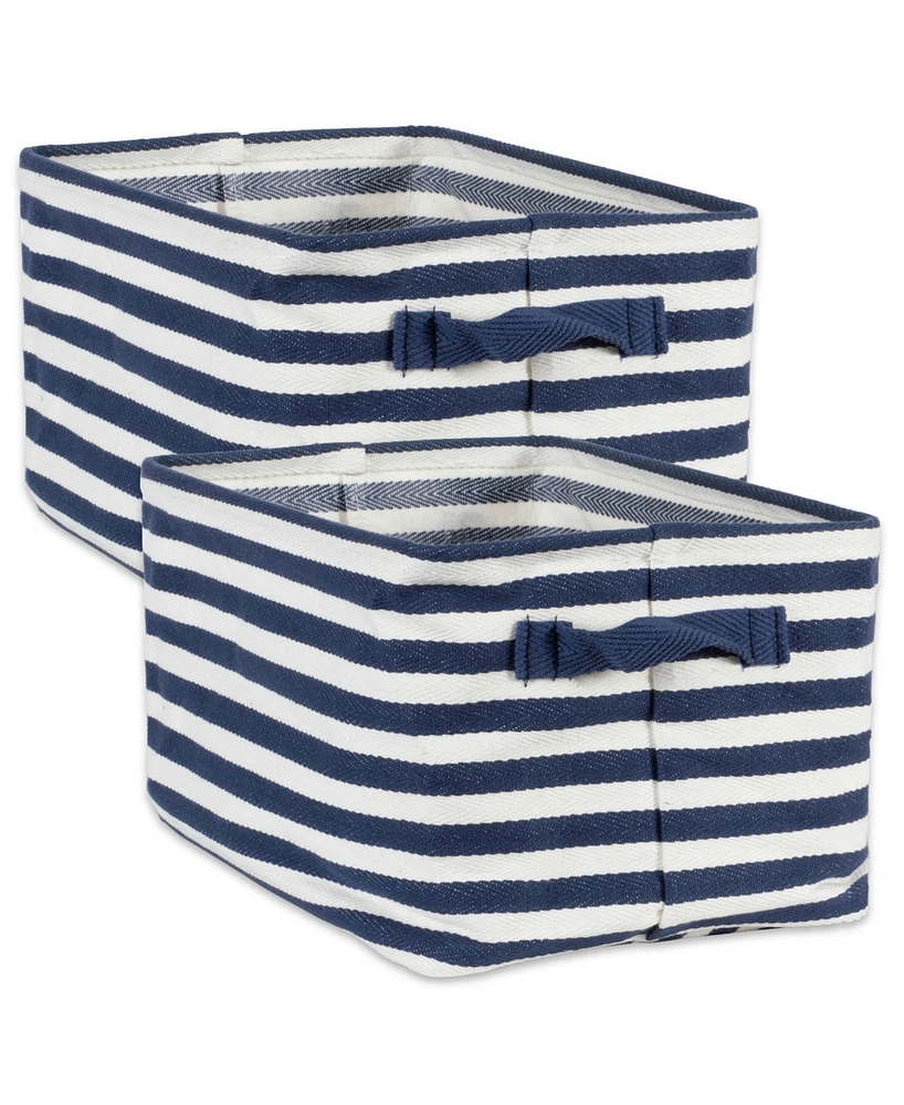 Design Imports Polyethylene Coated Herringbone Woven Cotton Laundry Bin Stripe French Rectangle Medium Set of 2