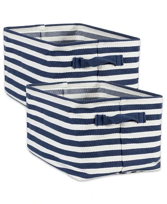 Design Imports Polyethylene Coated Herringbone Woven Cotton Laundry Bin Stripe French Rectangle Medium Set of 2