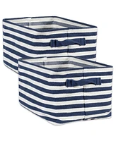Design Imports Polyethylene Coated Herringbone Woven Cotton Laundry Bin Stripe French Rectangle Medium Set of 2