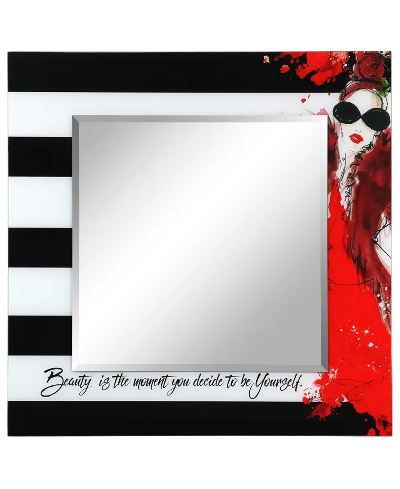 Empire Art Direct Fashion Square Beveled Wall Mirror on Free Floating Reverse Printed Tempered Art Glass, 36" x 36" x 0.4"