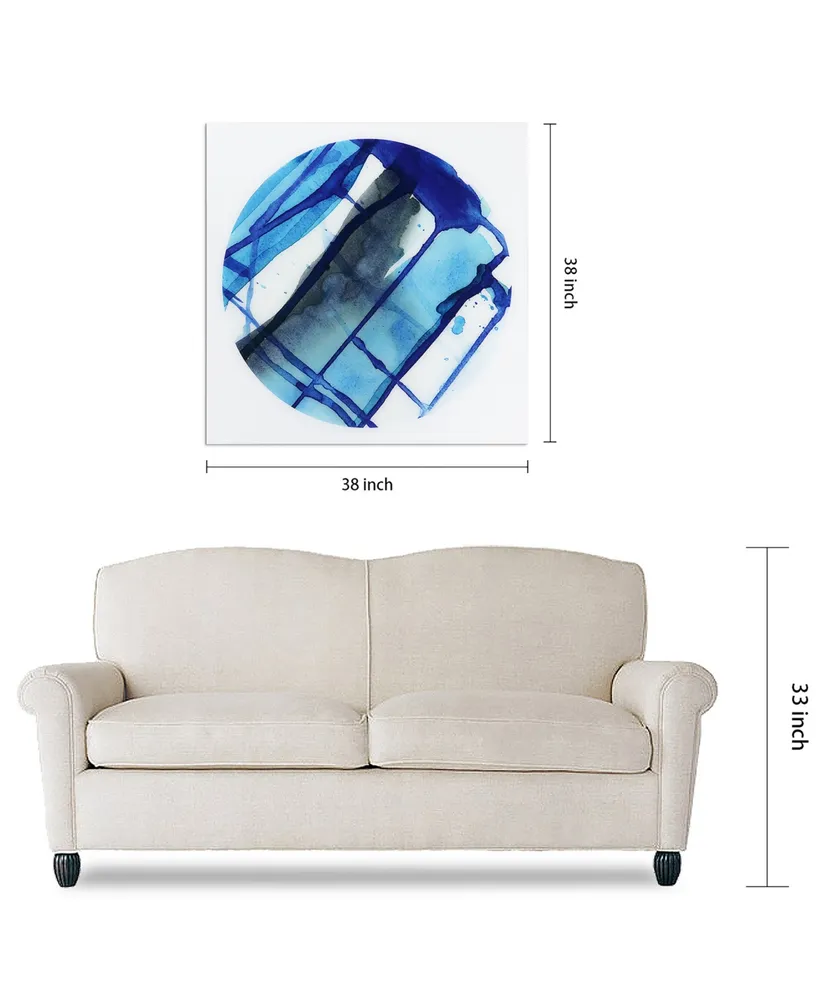Empire Art Direct Blue Stripes 1 2 Frameless Free Floating Tempered Glass Panel Graphic Wall Art, 38" x 38" x 0.2"