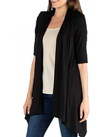 24seven Comfort Apparel Loose Fit Open Front Cardigan with Half Sleeve