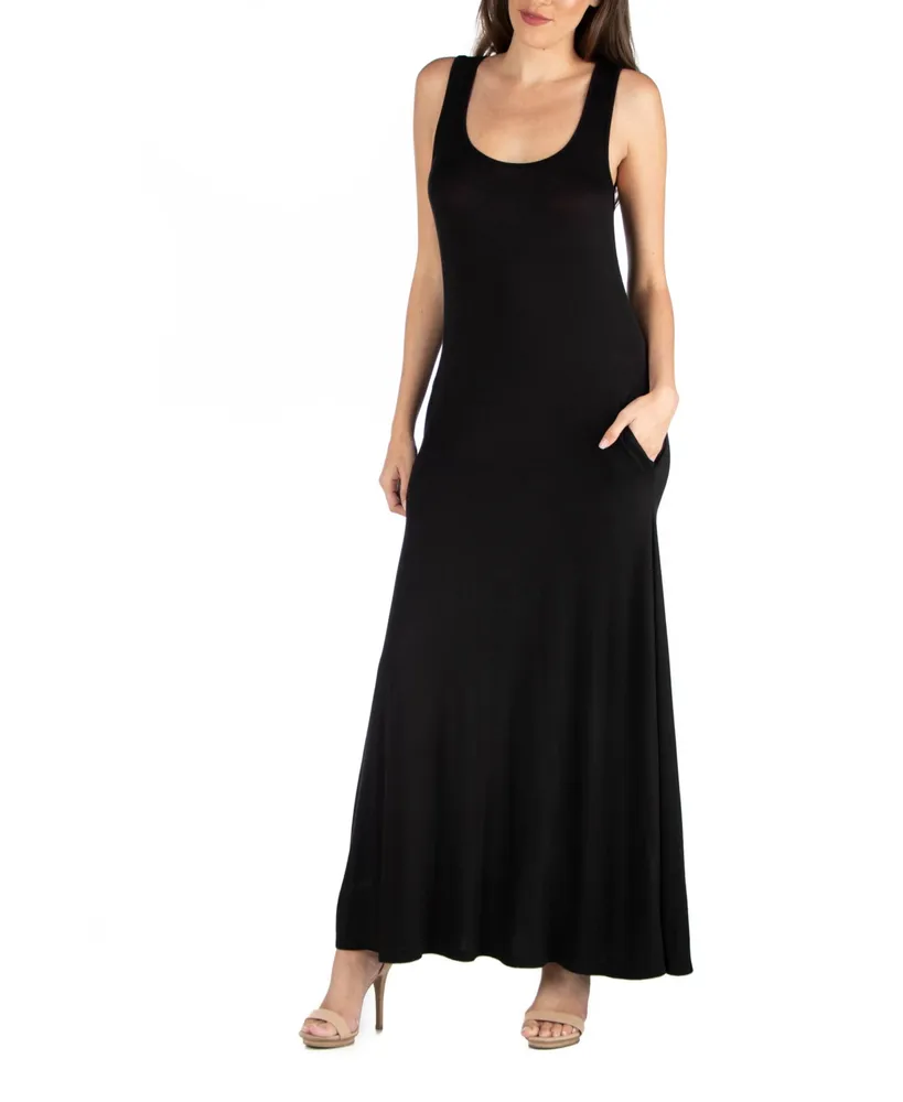 24seven Comfort Apparel Scoop Neck Sleeveless Maxi Dress with Pockets