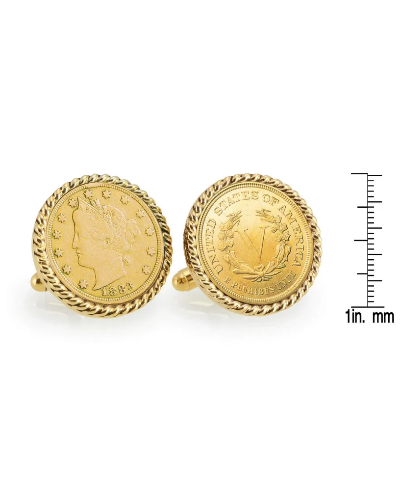 American Coin Treasures Gold-Layered 1883 First-Year-Of-Issue Liberty Nickel Rope Bezel Coin Cuff Links