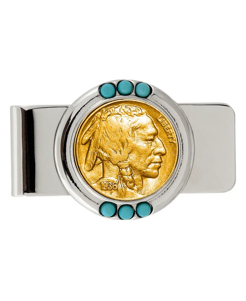 Men's American Coin Treasures Gold-Layered Buffalo Nickel Turquoise Coin Money Clip