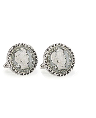 American Coin Treasures 1800's Silver Barber Dime Rope Bezel Coin Cuff Links
