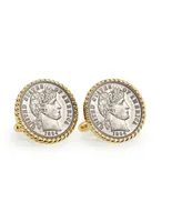 American Coin Treasures 1800's Silver Barber Dime Rope Bezel Coin Cuff Links