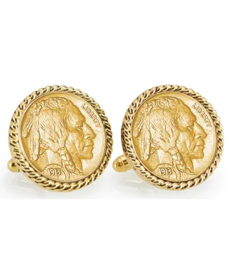 American Coin Treasures Gold-Layered 1913 First-Year-Of-Issue Buffalo Nickel Rope Bezel Coin Cuff Links