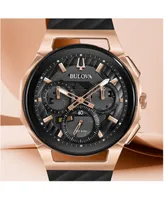 Bulova Men's Chronograph Curv Black Rubber Strap Watch 44mm