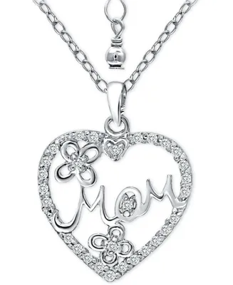Giani Bernini Cubic Zirconia "Mom" Heart Pendant Necklace in Sterling Silver, 16" + 2" extender, Created for Macy's