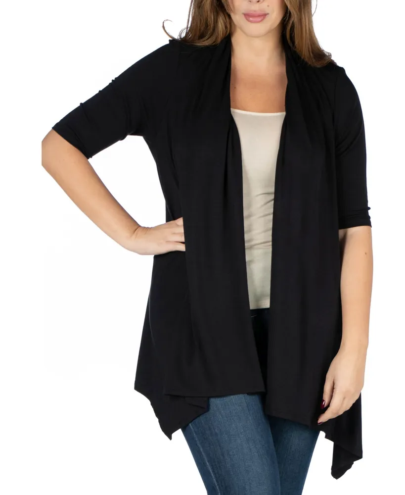 24seven Comfort Apparel Plus Elbow Length Open Front Cardigan Sweater