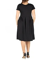 24seven Comfort Apparel Plus Short Sleeve Midi Dress with Pockets