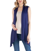 24seven Comfort Apparel Draped Maternity Open Front Sleeveless Cardigan