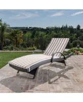 Noble House Salem Outdoor Chaise Lounge with Arms and Stripe Cushion