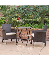 Noble House Malaga Outdoor 3 Piece Bistro Set with Cushions