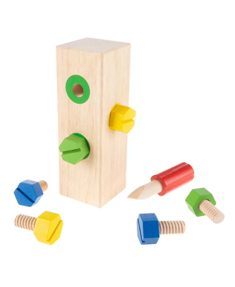 Hey Play Screw Block Toy - Kids Wooden Manipulative With Screws And Screwdriver - Fun Fine Motor Development Activity For Boys And Girls