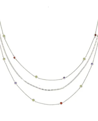 Ettika Rainbow Layered Rhodium Chain Necklace