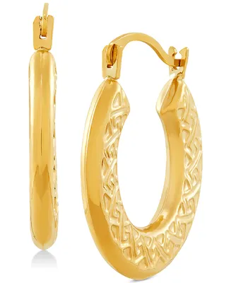 Greek Key Pattern Hoop Earrings in 14k Gold