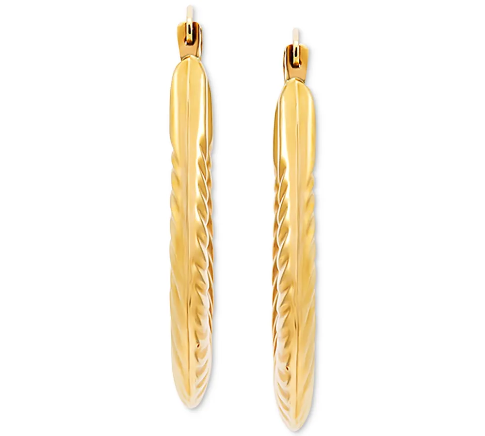 Swirled Rib Oval Hoop Earrings in 14k Gold