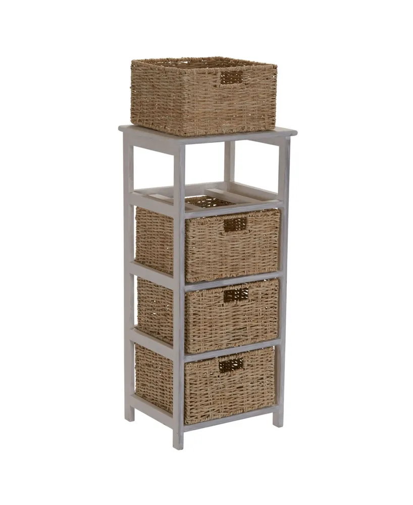 Household Essential Whitewash 4-Basket Storage Tower