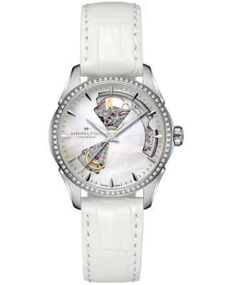 Hamilton Women's Swiss Automatic Jazzmaster Open Heart Diamond 1/3 ct. t.w. White Leather Strap Watch 36mm