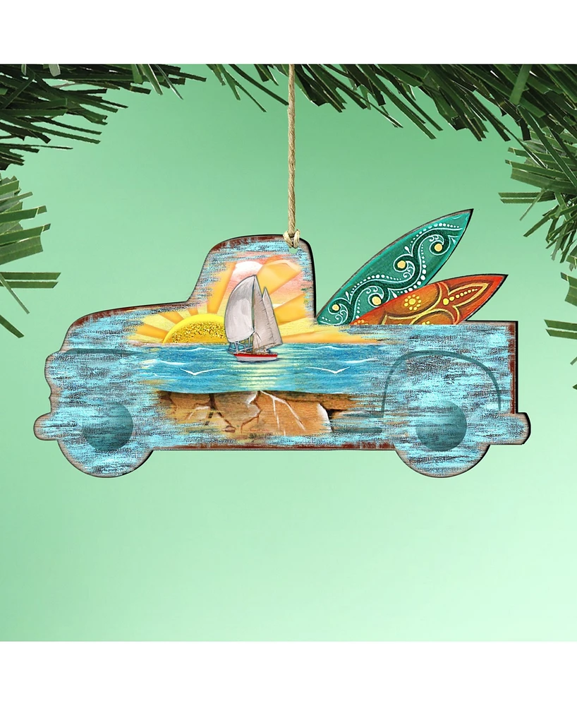 Designocracy Surfer Truck Wooden Ornaments Set of 2