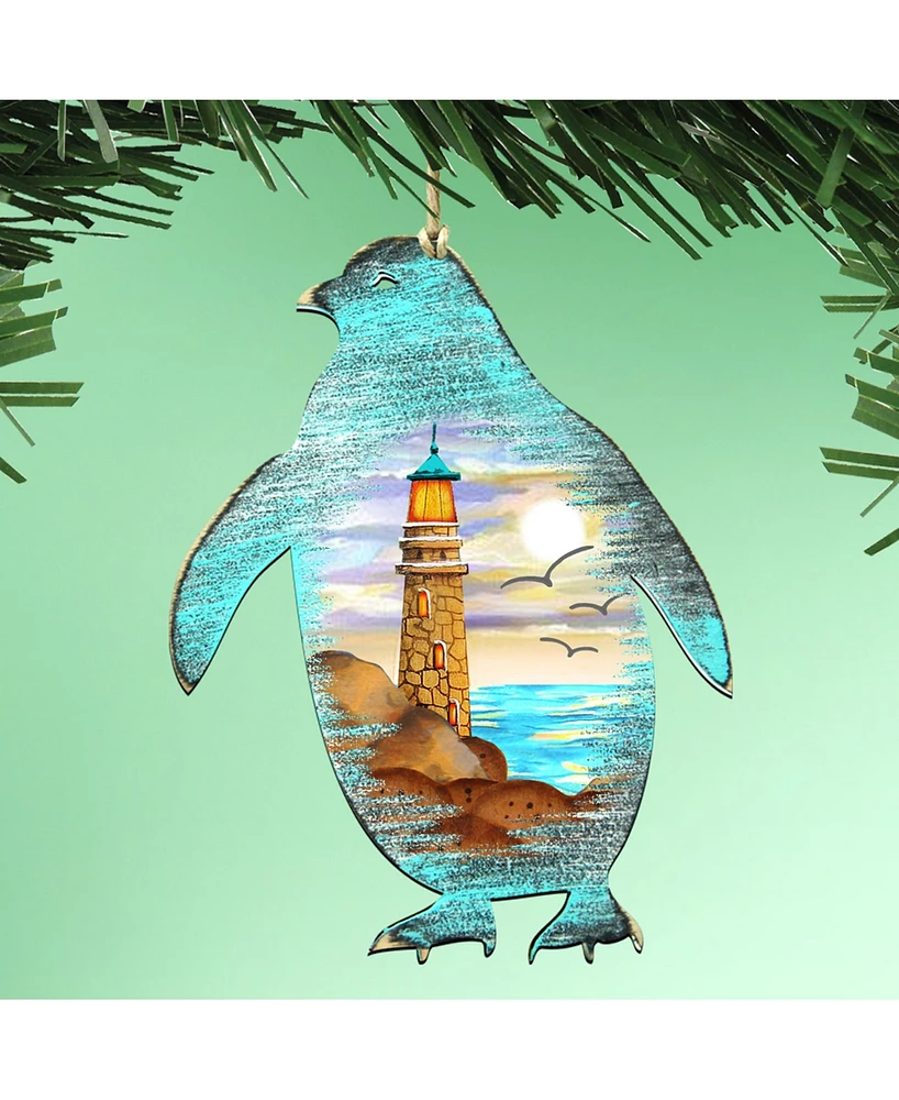 Designocracy Penguins Wooden Ornaments Set of 2