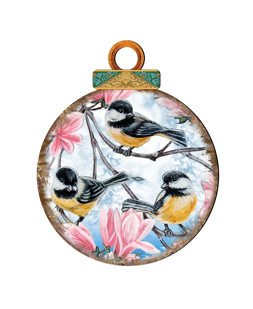 Designocracy Birds Ball Wooden Ornaments, Set of 2