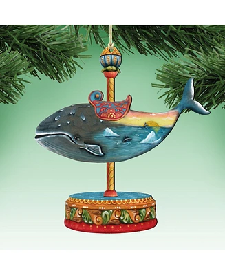 Designocracy Carousel Whale Christmas Wooden Ornament, Set of 2