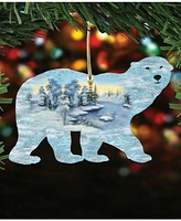 Designocracy Polar Bear Scenic Wooden Christmas Ornament Set of 2