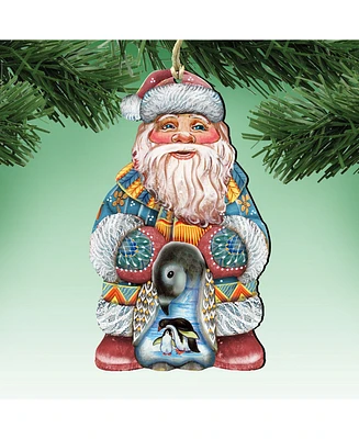 Designocracy Penguin Santa Wooden Christmas Ornament Set of 2