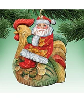 Designocracy Santa Rooster Wooden Christmas Ornament, Set of 2