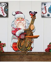 Designocracy Violin Santa Wooden Decor