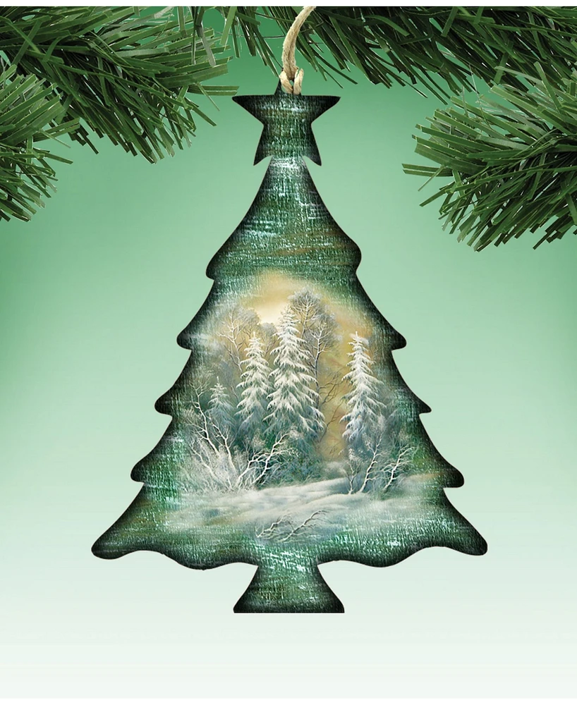 Designocracy Woodsy Christmas Tree Wooden Ornament, Set of 2