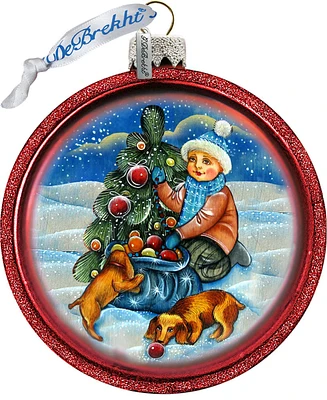 G.DeBrekht Trim A Tree Boy with Dogs C Ball Glass Ornament