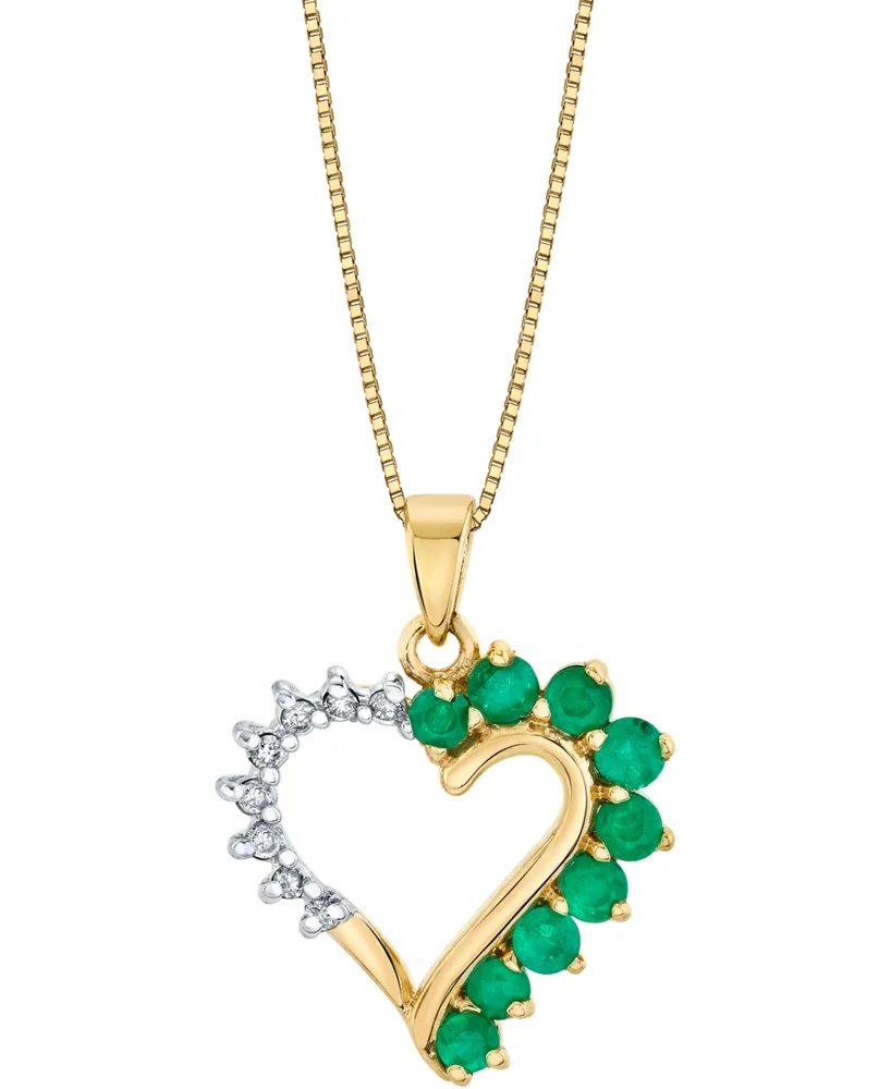 Emerald (5/8 ct. t.w.) & Diamond (1/10 ct. t.w.) Heart 18" Pendant Necklace in 14k Gold
