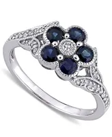 Sapphire (4/5 ct. t.w.) & Diamond (1/6 Flower Ring 10k White Gold