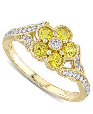 Yellow Sapphire (3/4 ct. t.w.) & Diamond (1/6 Flower Ring 10k Gold