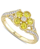 Yellow Sapphire (3/4 ct. t.w.) & Diamond (1/6 Flower Ring 10k Gold