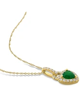 Emerald (5/8 ct. t.w.) & Diamond (1/4 ct. t.w.) Heart Lock 17" Pendant Necklace in 14k Gold