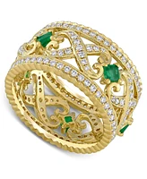 Emerald (3/8 ct. t.w.) & Diamond (7/8 ct. t.w.) Filigree Openwork Ring in 14k Gold