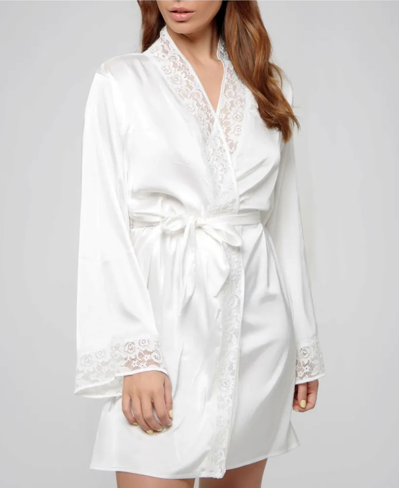 Eileen West Satin & Lace Long Wrap Robe