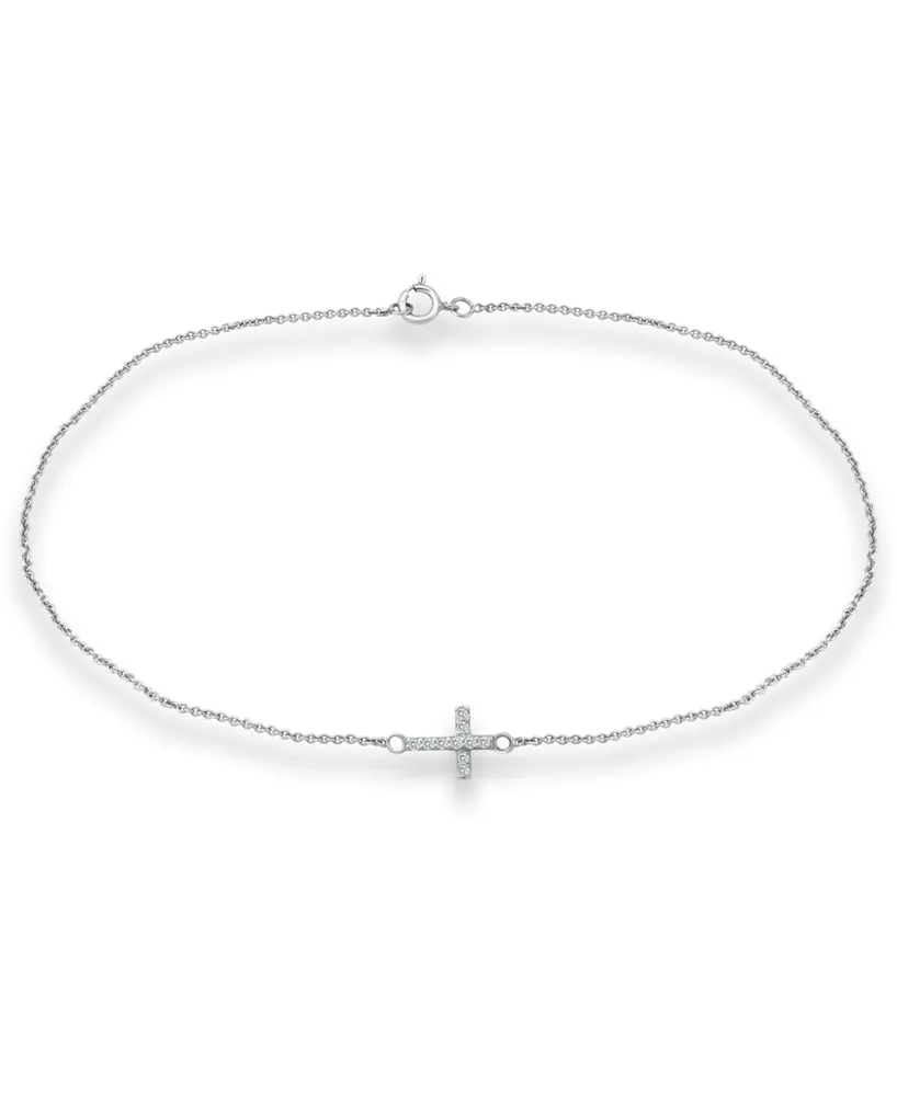 Giani Bernini Cubic Zirconia Cross Ankle Bracelet in Sterling Silver, Created for Macy's