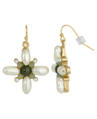 2028 Gold-Tone Imitation Pearl and Semi Precious Stone Drop Earrings