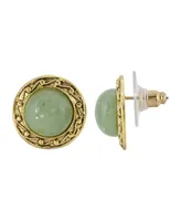 2028 Gold-Tone Round Semi Precious Aventurine Button Earrings