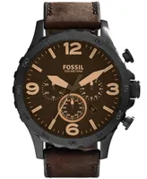 Fossil Men's Nate Brown Leather Strap Watch 50mm