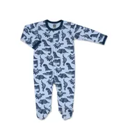 The Peanutshell Baby Sleep N Play Footed Pajamas for Boys or Girls, Dinosaur, Blue, 3 Pack, Newborn to 9 Months