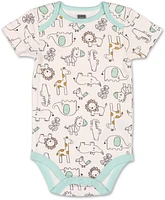 The Peanutshell Baby Boy or Girl Short Sleeve Bodysuit Set, 5 Pack, Safari, Black, White, Sage, Stars