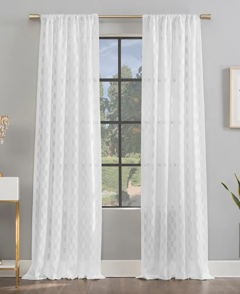 Verge Geometric Clipped Jacquard Semi-Sheer Rod Pocket Curtain Panel